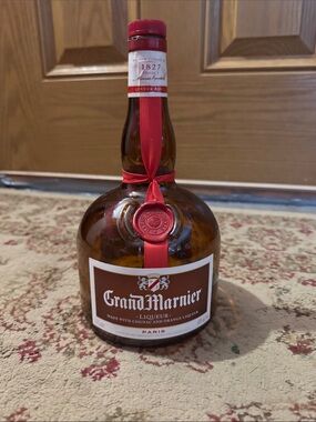 Grand Marnier Liqueur Bottle - Amber with Red Accents EMPTY 10”